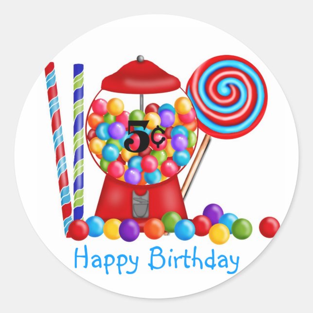 Adesivo Redondo Gumball Machine Candy Lollipop (Frente)