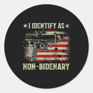 Adesivo Redondo Gun-American Flag Engraçado Eu Identifico Como Não