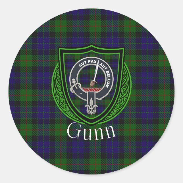 Adesivo Redondo Gunn Scottish Clan Tartan & Crest (Frente)