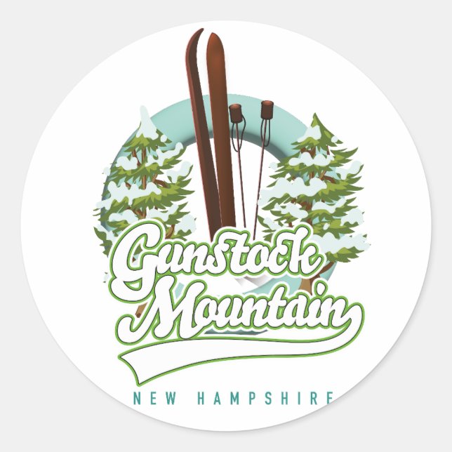 Adesivo Redondo Gunstock Mountain New Hampshire ski poster (Frente)