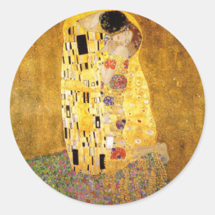 Adesivo Redondo Gustav Klimt A Pintura Clássica Beija
