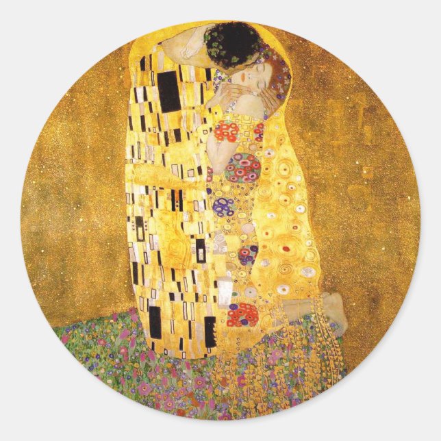 Adesivo Redondo Gustav Klimt A Pintura Clássica Beija (Frente)