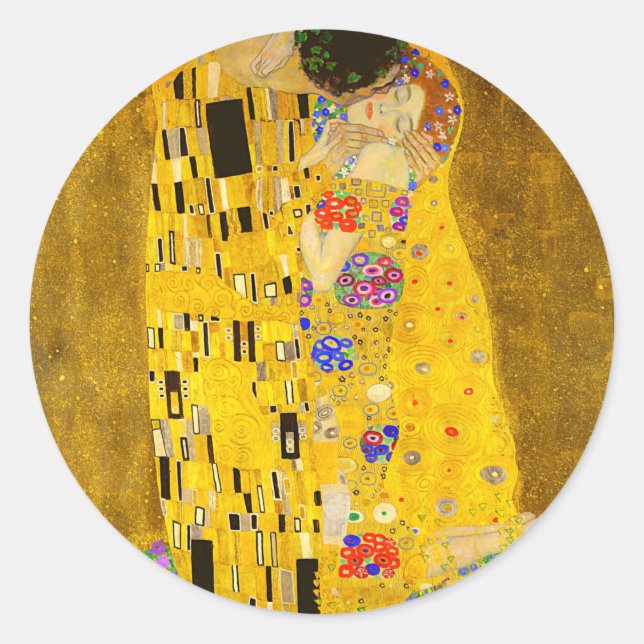 Adesivo Redondo Gustav Klimt é o famoso quadro Beijo. (Frente)