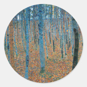 Adesivo Redondo Gustav Klimt Floresta de Faia Arte Fino Vintage