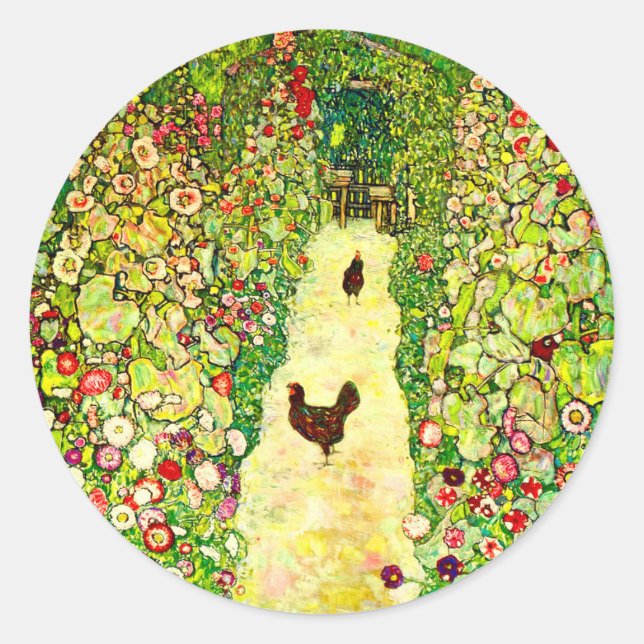 Adesivo Redondo Gustav Klimt Garden com Galinhas (Frente)