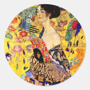 Adesivo Redondo Gustav Klimt Lady com ventilador