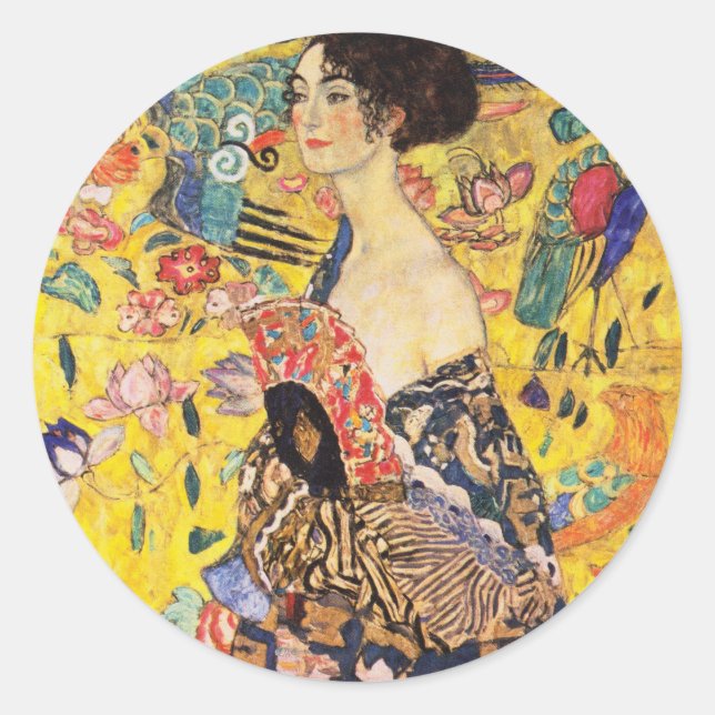 Adesivo Redondo Gustav Klimt Lady with Fan (Frente)