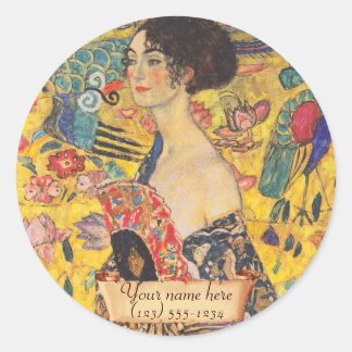 Adesivo Redondo Gustav Klimt "Lady with fan" Bookplate