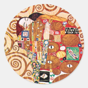 Adesivo Redondo Gustav Klimt - O Abraço - Pintura de Arte Fina