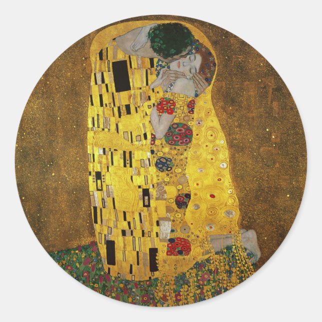 Adesivo Redondo Gustav Klimt O Beijo (Frente)