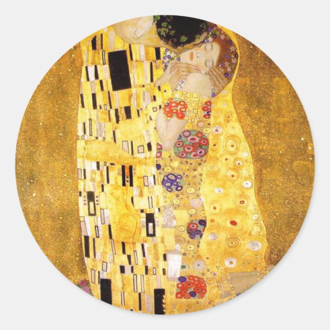 Adesivo Redondo Gustav Klimt Os Beijos (Frente)