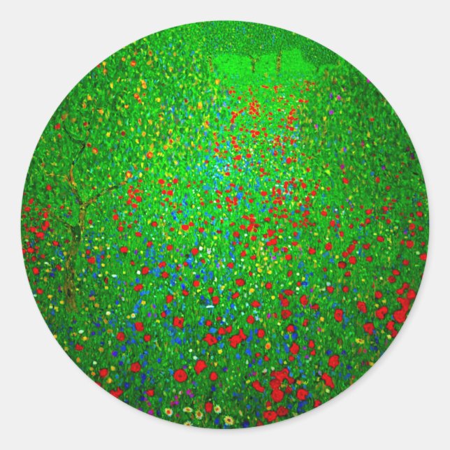 Adesivo Redondo Gustav Klimt Poppy Field (Frente)