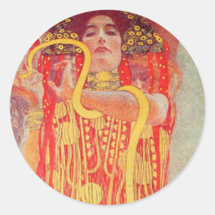 Adesivo Redondo Gustav Klimt Red Woman Dourada pintura Cobra