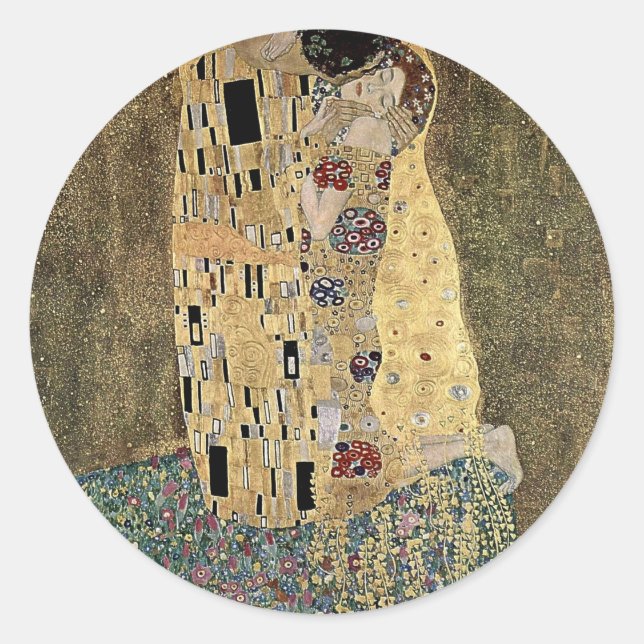 Adesivo Redondo Gustav Klimt's The Kiss (cerca de 1908) (Frente)