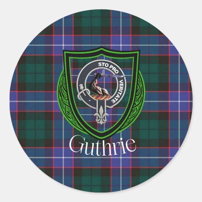 Adesivo Redondo Guthrie Scottish Clan Tartan & Crest (Frente)