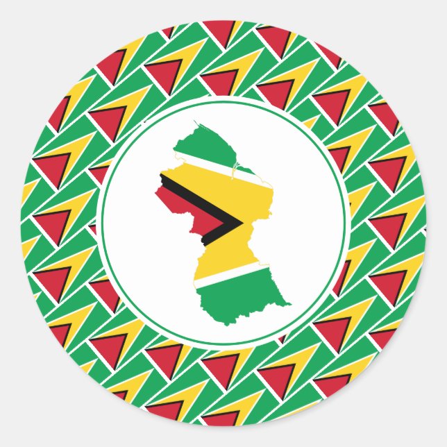Adesivo Redondo GUYANA FLAG Guyanese Map Na moda Patriótico (Frente)