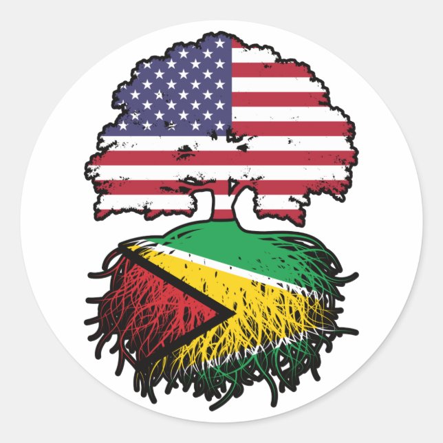 Adesivo Redondo Guyana Guyanese American Tree Roots Flag (Frente)