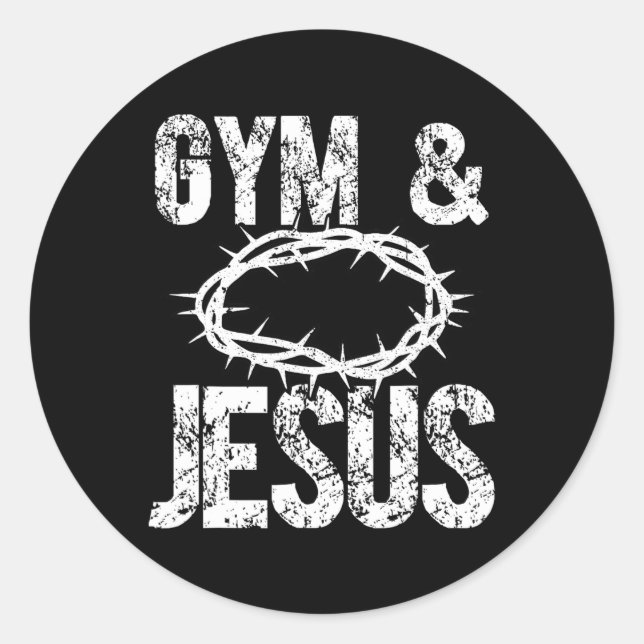 Adesivo Redondo Gym And Jesus Christian Bodybuilder Religious Body (Frente)