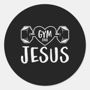 Adesivo Redondo Gym E Jesus Malhação Gym Levantando Pesos Corpo Bu