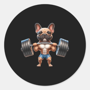 Adesivo Redondo Gym Frenchie Weightlifter Bodybuild