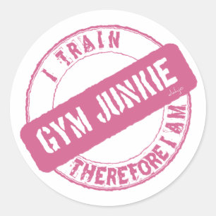 Adesivo Redondo GYM JUNKIE. TENHO, PORTANTO, SOU. cor-de-rosa.