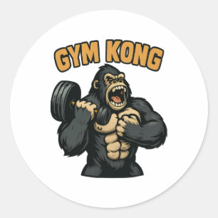Adesivo Redondo Gym Kong Engraçado Fisiculturismo Fitness Gorila B