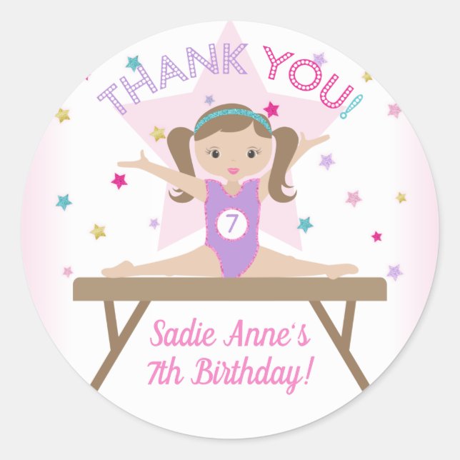 Adesivo Redondo Gymnase Festa de aniversário Cabelo Vermelho Obrig (Frente)