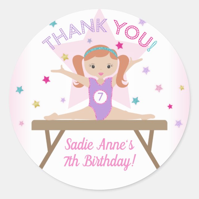 Adesivo Redondo Gymnase Festa de aniversário Cabelo Vermelho Obrig (Frente)