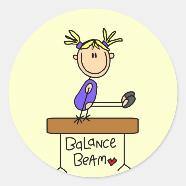 Adesivo Redondo Gymnast da Loura em Beam Camisetas e presentes (Frente)