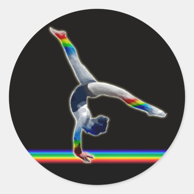 Adesivo Redondo Gymnast em um Feixe Arco-Íris (Frente)