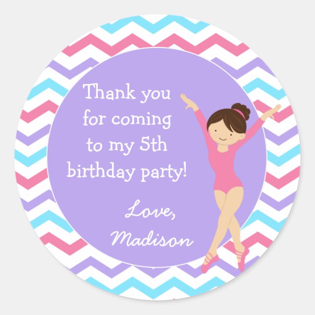 Adesivo Redondo Gymnastics Birthday Favor Stickers (Frente)