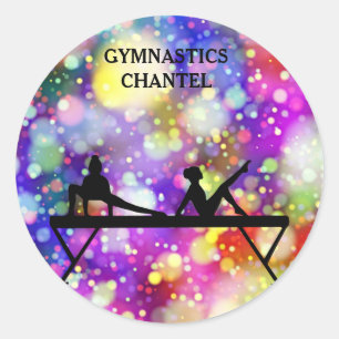Adesivo Redondo Gymnastics colantes brilhantes. Nome personalizado
