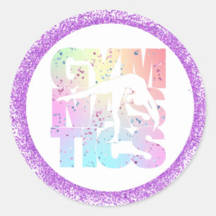 Adesivo Redondo Gymnastics Confetti Letters com Glitter Roxo 