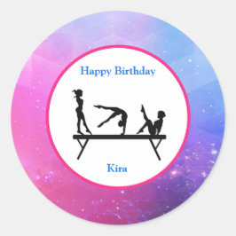 Adesivo Redondo Gymnastics "Happy Birthday" Balance Beam