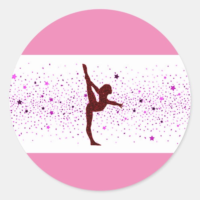 Adesivo Redondo Gymnastics pink sparkle sticker. (Frente)