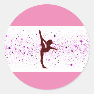 Adesivo Redondo Gymnastics pink sparkle sticker.