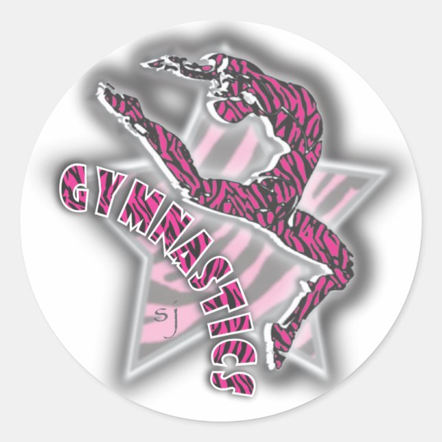 Adesivo Redondo Gymnastics Tiger Star Sticker Rosa (Frente)