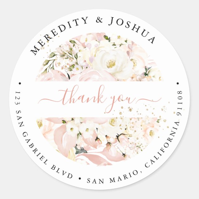 Adesivo Redondo H2 Blush Hydrangea Cream Rosas Casamento Favoritos (Frente)