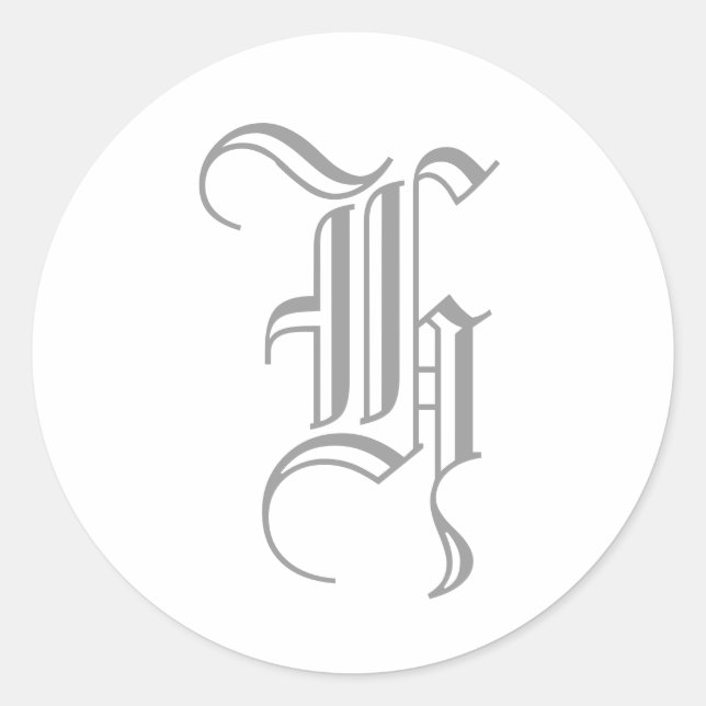 Adesivo Redondo H - Letra Monograma Cinza Sticker Antigo Inglês (Frente)