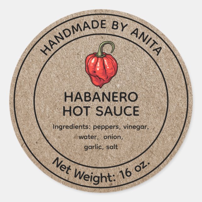 Adesivo Redondo Habanero Hot Molho Canning Jar Label Kraft (Frente)