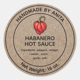 Adesivo Redondo Habanero Hot Molho Canning Jar Label Kraft