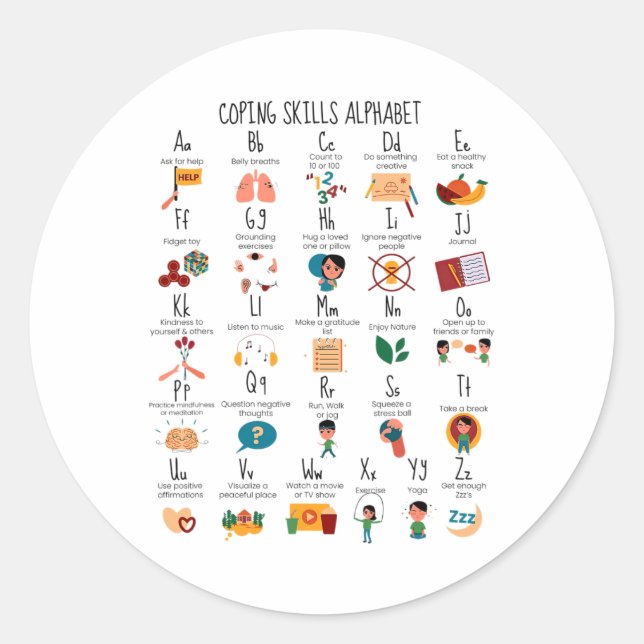 Adesivo Redondo Habilidades Conselheiro da Escola de Alfabeto Sch  (Frente)