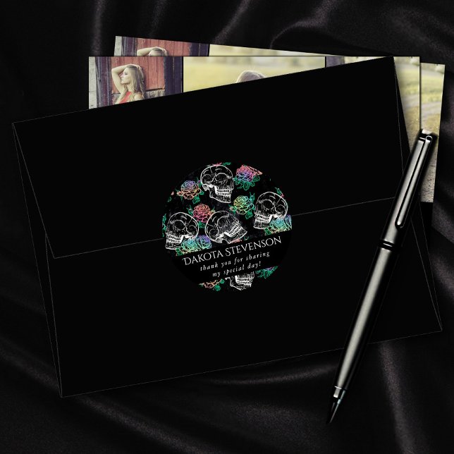 Adesivo Redondo Habilidades e Rosas de Ombre | Gótico - Obrigado (Criador carregado)