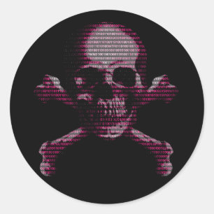 Adesivo Redondo Hacker Skull e Crossbones