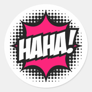 Adesivo Redondo HAHA! Estilo de livro em banda desenhada