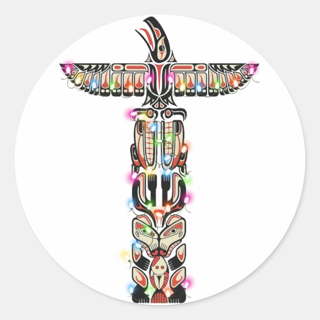 Adesivo Redondo Haida Thunderbird Symbolismo Haida Nativo (Frente)
