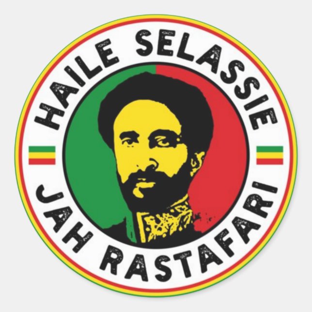 Adesivo Redondo Haile Selassie Jah Rastafari Rasta Africa Roots  (Frente)