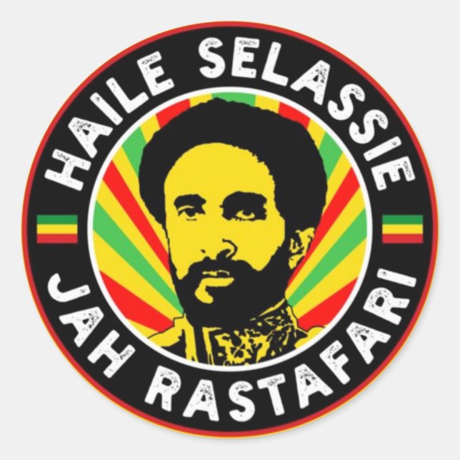Adesivo Redondo Haile Selassie Jah Rastafari Rasta Reggae Roots (Frente)