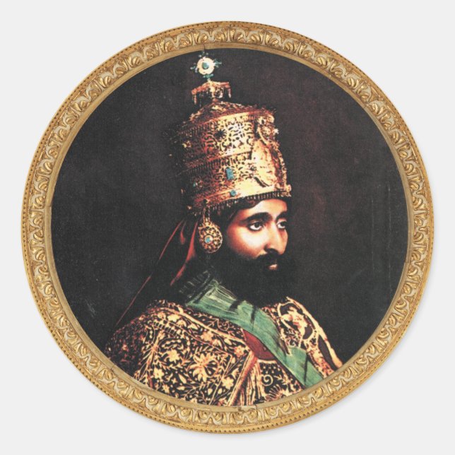 Adesivo Redondo Haile Selassie Jah Rastafari Royal Roots bordador (Frente)