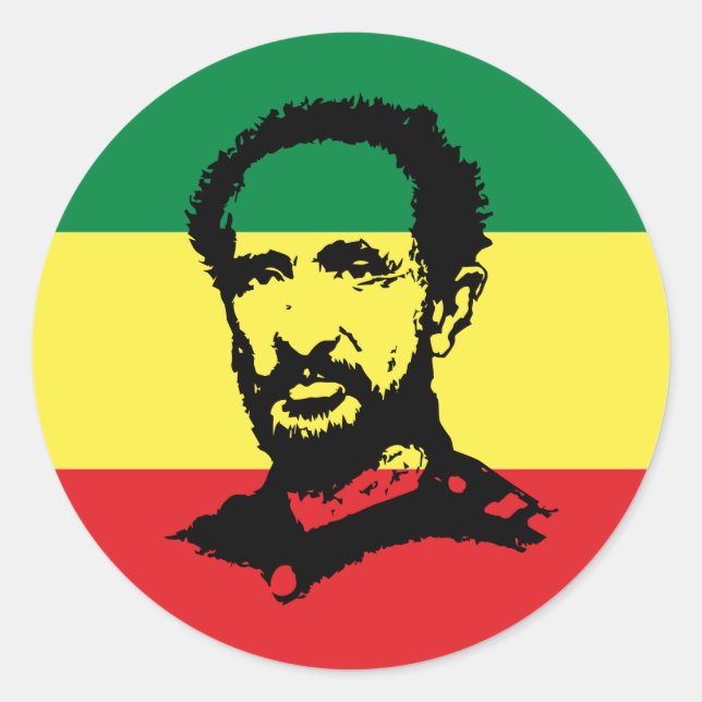 Adesivo Redondo Haile Selassie - Messiah Jah Rastafari bordador - (Frente)